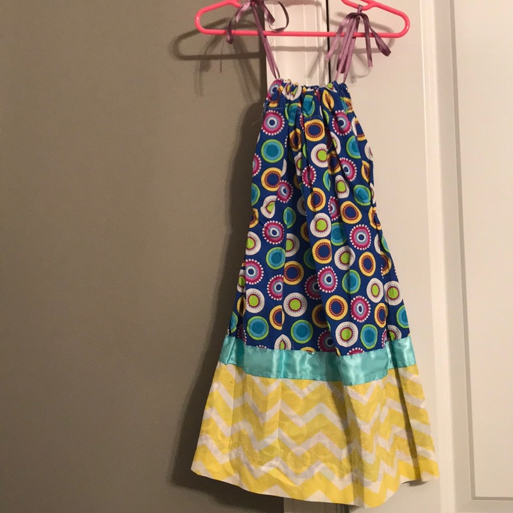 Blue and yellow polka dot handmade smock dress